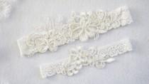 wedding photo - OFF WHITE wedding garter set, customizable, bridal garter, lace garter, keepsake and toss garter, wedding garter, flower garter