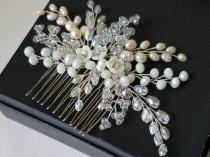 wedding photo -  Wedding Hair Comb, Bridal Pearl Crystal Hairpiece, Pearl Crystal Floral Headpiece, Wedding Hair Jewelry, Bridal Hair Piece, Hair Accessories