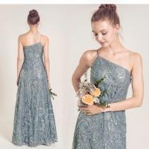 Party Dress Dusty Blue Prom Dress One Shoulder Sequin Dress Luxury A-line Maxi Dress Long Sleeveless Bridesmaid Dress Wedding Dress(HQ692) wedding photo - Party Dress Dusty Blue Prom Dress One Shoulder Sequin Dress Luxury A-line Maxi Dress Long Sleeveless Bridesmaid Dress Wedding Dress(HQ692)
