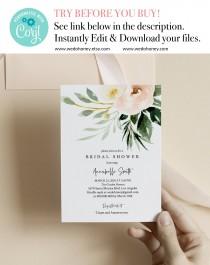 Blush Floral and Greenery Bridal Shower Invitation Template, Editable Text #BLS049 wedding photo - Blush Floral and Greenery Bridal Shower Invitation Template, Editable Text #BLS049
