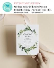 Greenery Wreath Invitation, Bridal Shower, Editable Text wedding photo - Greenery Wreath Invitation, Bridal Shower, Editable Text