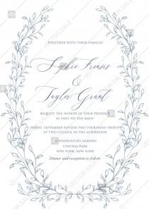 wedding photo -  Laurel wreath herbal letterpress design wedding invitation set indigo ink PDF 5x7 in wedding invitation maker