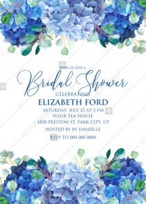 wedding photo -  Wedding invitation set watercolor blue hydrangea eucalyptus greenery PDF 5x7 in customizable template