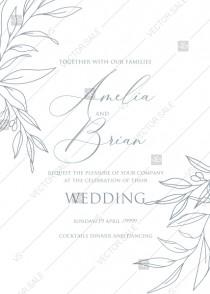 wedding photo -  Online Editor - Minimalistic olive eucalyptus leaves brunch line art trend ink wedding invitation set PDF 5x7 in