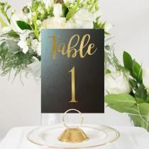 Black and Gold Foil Table Numbers Handmade Wedding #0102NB wedding photo - Black and Gold Foil Table Numbers Handmade Wedding #0102NB