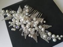 wedding photo -  Pearl Bridal Hair Comb, White Pearl Silver Hair Piece, Wedding Headpiece, Pearl Floral Hair Piece, Pearl Hair Jewelry, Pearl Crystal Comb