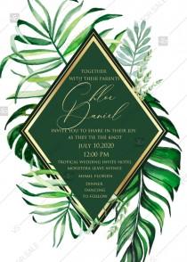 wedding photo -  Tropical leaves palm flower wedding invitation template PDF 5x7 online maker