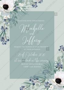 wedding photo -  Wedding invitation set white anemone greenery menthol greenery berry PDF 5x7 in wedding invitation maker