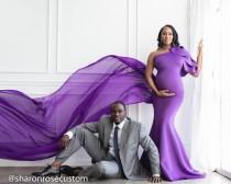 wedding photo - Maternity Dress for Photo Shoot Maternity Dress for Baby Shower Purple Gown