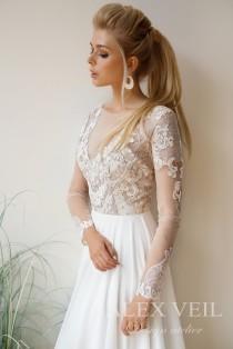 wedding photo - Wedding dress 'ALEXIS' // Boho wedding dress with lace top, long sleeves and flowy skirt of crepe chiffon