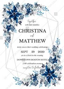 wedding photo -  Wedding invitation set poinsettia navy blue winter flower berry PDF 5x7 in invitation maker