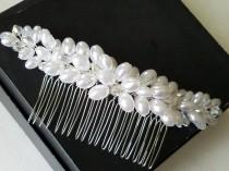 wedding photo -  Bridal Pearl Hair Comb, Pearl Crystal Hair Piece, White Pearl Headpiece, Wedding Hair Comb, Bridal Hair Jewelry White Pearl Silver Hairpiece