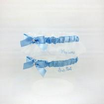 wedding photo - Personalized handmade Something Blue Bridal Wedding Garters - Personalize Keepsake - You're Next Toss or Nice Catch Toss - Garter Set