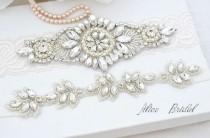 wedding photo - Wedding white lace garter set ,Bridal garter set , Crystal  bridal garter . Wedding garter , wedding gift