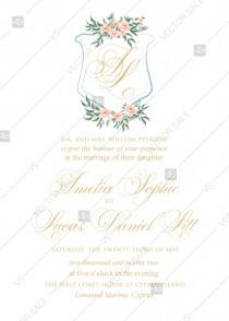 wedding photo -  Monogram pink peony bohemian wedding invitation set PDF 5x7 in