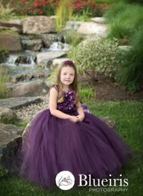 wedding photo - Flower girl dress Deep Purple and Lavender tutu dress, flower top, hydrangea top, toddler tutu dress
