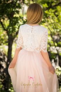 wedding photo - Blush flower girl dress, toddler flower girl dress, tulle flower girl dress, long sleeve flower girl dress, flower girl dress