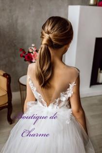 wedding photo - White Flower Girl Dress,Girl Long Ivory Dress,Girl lace Dress,Ivory Flower Girl dress,Tutu Flower Girl dress,lace Flower  Girl Dress