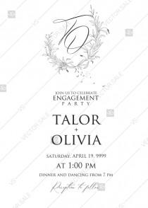 wedding photo -  Minimalistic olive eucalyptus leaves brunch line art trend ink wedding engagement invitation set PDF 5x7 in edit template