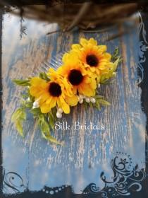 wedding photo -  Silk mini sunflower hair comb bridal silk wedding flowers bridesmaid flower girl country rustic wedding accessory