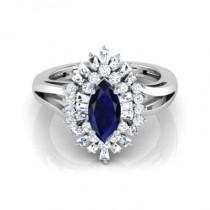 wedding photo -  Marquise Cut Blue Sapphire Ring In 14k White Gold For Sale