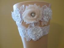 wedding photo - Blush Wedding Garter Set, White Lace Bridal Garters, Floral Bride's Garter w/ Blush Rose & Pearls, Rhinestones, Blush Pink Garter