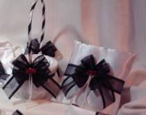 wedding photo -  Black flower girl basket, ring bearer pillow, wedding flower girl basket, wedding ring pillow, lace flower girl, gothic flower girl basket
