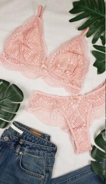 wedding photo - Triangle Lace Bralette brief SET lace bralette floral lace bralette with thong lace top bra top sheer lace bralette scalloped lace Crochet
