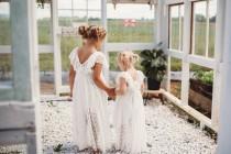 wedding photo - White Flower girl dress, long sleeve flower girl, baptism dress, rustic flower girl, First Communion dress, flower girl dress