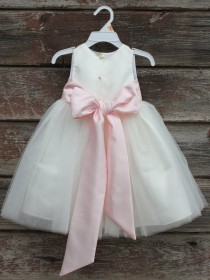 wedding photo - Size 0-3M to size 16 Flower Girl Dresses - IVORY with Champagne (FD0FL) - Wedding Easter Junior Bridesmaid