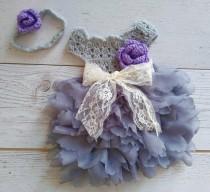 wedding photo - Grey Purple Flower girl dress, tutu dress,bridesmaid dress, princess dress, crochet top tulle dress, hand knit top tutu dress
