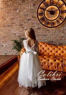 wedding photo - Lace flower girl dress, Flower girl dress ivory, Tulle girl dress, Communion dress, Flower girl dress long sleeve, Toddler dress, Girl dress