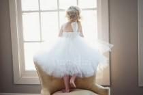 wedding photo - Flower Girl Tutu  Dress, Gray White Tutu Dress Chiffon Roses - SEWN Ivory, White, Off White for Girls, Toddler Flower Girl Dress, Baby Dress