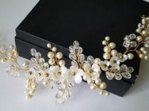 wedding photo -  Pearl Gold Bridal Hair Vine, Swarovski Ivory Pearl Hair Piece, Wedding Pearl Crystal Headpiece, Bridal Hair Jewelry, Pearl Floral Wreath