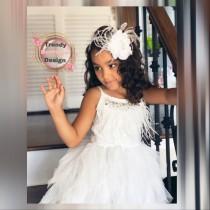 White flower girl dress, Feathers top,Baby toddler dress,tulle and feathers , girl wedding dress wedding photo - White flower girl dress, Feathers top,Baby toddler dress,tulle and feathers , girl wedding dress