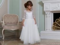 Ivory Flower girl dress Junior bridesmaid dress Lace flower girl dress tulle Christmas dress White baby dress Girl dress pattern Tutu dress wedding photo - Ivory Flower girl dress Junior bridesmaid dress Lace flower girl dress tulle Christmas dress White baby dress Girl dress pattern Tutu dress