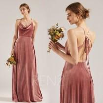 Bridesmaid Dress Dusty Rose Velvet Dress for Women Cowl Neck Long Dress Halter Criss Cross Strap Fitted A-line Lace Wedding Dress (RV002) wedding photo - Bridesmaid Dress Dusty Rose Velvet Dress for Women Cowl Neck Long Dress Halter Criss Cross Strap Fitted A-line Lace Wedding Dress (RV002)