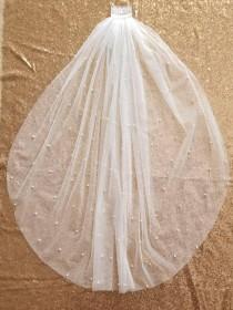 wedding veil with pearls/ pearl beaded wedding veil / white wedding veil/ one tier wedding veil/ fingertip wedding veil / vintage style veil wedding photo - wedding veil with pearls/ pearl beaded wedding veil / white wedding veil/ one tier wedding veil/ fingertip wedding veil / vintage style veil
