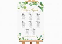 Rehearsal Dinner Decorations, Eucalyptus Watercolor Seating Chart Table Assignment, Garden Wedding Reception Seating Plan, Digital File wedding photo - Rehearsal Dinner Decorations, Eucalyptus Watercolor Seating Chart Table Assignment, Garden Wedding Reception Seating Plan, Digital File