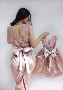 wedding photo - Guipure lace matching dresses, mother and daughter matching, birthday party, family photo dresses, midi women dress, v neck women dress