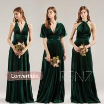 wedding photo - Velvet Bridesmaid Dress Dark Green Velvet Wedding Dress V Neck Convertible Straps Long Infinity Formal Dress A-line Multiway Dress (HV763C)
