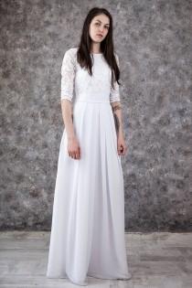 wedding photo - Inexpensive wedding dress. White lace wedding dress floor length. Modest wedding gown with sleeves under 100