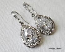 wedding photo - Teardrop Crystal Bridal Earrings, Wedding Cubic Zirconia Silver Earrings, Bridal Halo Earrings, Wedding Crystal Jewelry, Bridal CZ Jewelry
