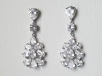 wedding photo - Bridal Cubic Zirconia Earrings, Chandelier Crystal Wedding Earrings, Clear CZ Dangle Earrings, Sparkly Silver Earring, Statement Earrings