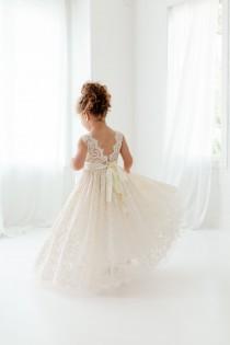 wedding photo - Bohemian Ivory Flower Girl Dress, Rustic Tulle Wedding Dress, Will You Be My Flower Girl Proposal, Boho Dresses