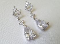 wedding photo - Crystal Bridal Earrings, Cubic Zirconia Teardrop Silver Earrings, Crystal Dangle Earrings, Wedding Jewelry, Statement Bridal CZ Earrings