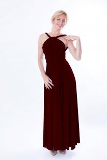 wedding photo - Bridesmaids dress in burgundy color floor length dress with free matching tube top