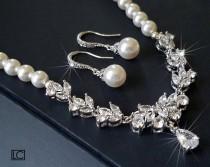 wedding photo - Pearl Bridal Jewelry Set, Swarovski White Pearl Earrings&Necklace Set, Pearl Cubic Zirconia Jewelry Set, Wedding Jewelry, Statement Necklace
