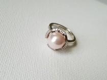 wedding photo - Pink Pearl Silver Ring, Blush Pink Pearl Ring, Swarovski Rosaline Pearl Ring, Light Pink Pearl Rings, Pink Jewelry, Wedding Jewelry Gift