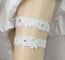wedding photo - Something Blue garter ,Light Ivory  Beaded Lace Wedding Garter Set ,Toss Garter ,Keepsake Garter,Handmade-GT047